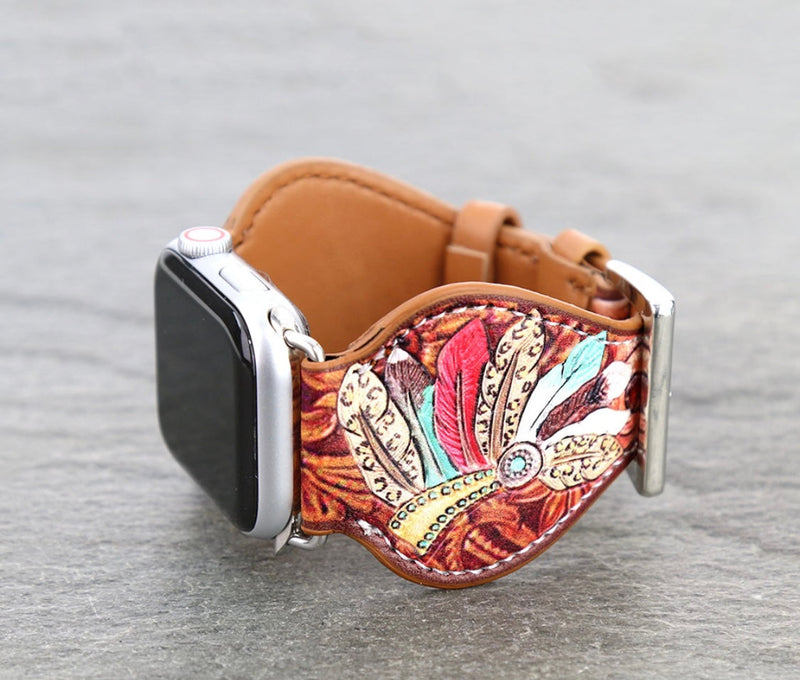 Southwest Apple WATCH BAND  Hand painted on leather