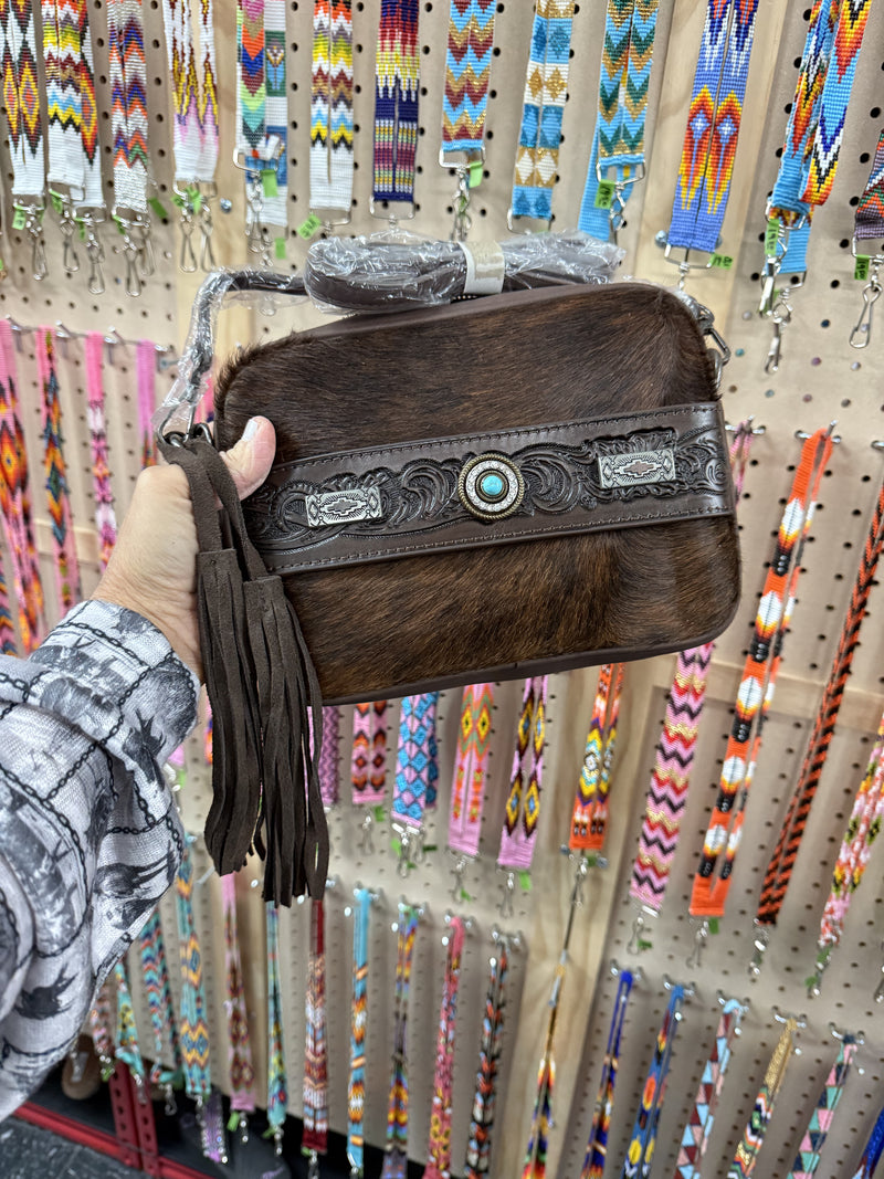 Trinity Ranch cowhide Crossbody/Clutch in coffee