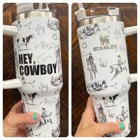 HEY COWBOY 40oz Stanley TUMBLER   Black/White