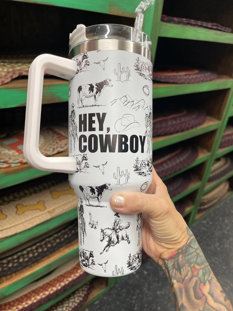 HEY COWBOY 40oz Stanley TUMBLER   Black/White