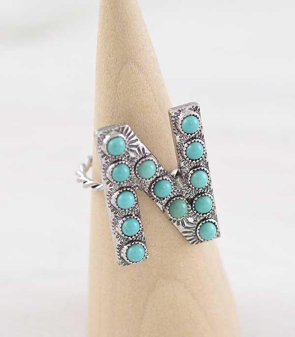 Turquoise stone Initial Letter RING