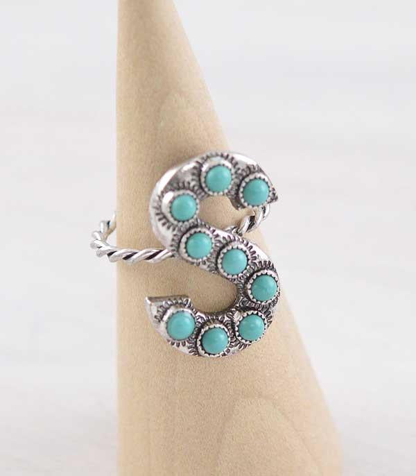 Turquoise stone Initial Letter RING