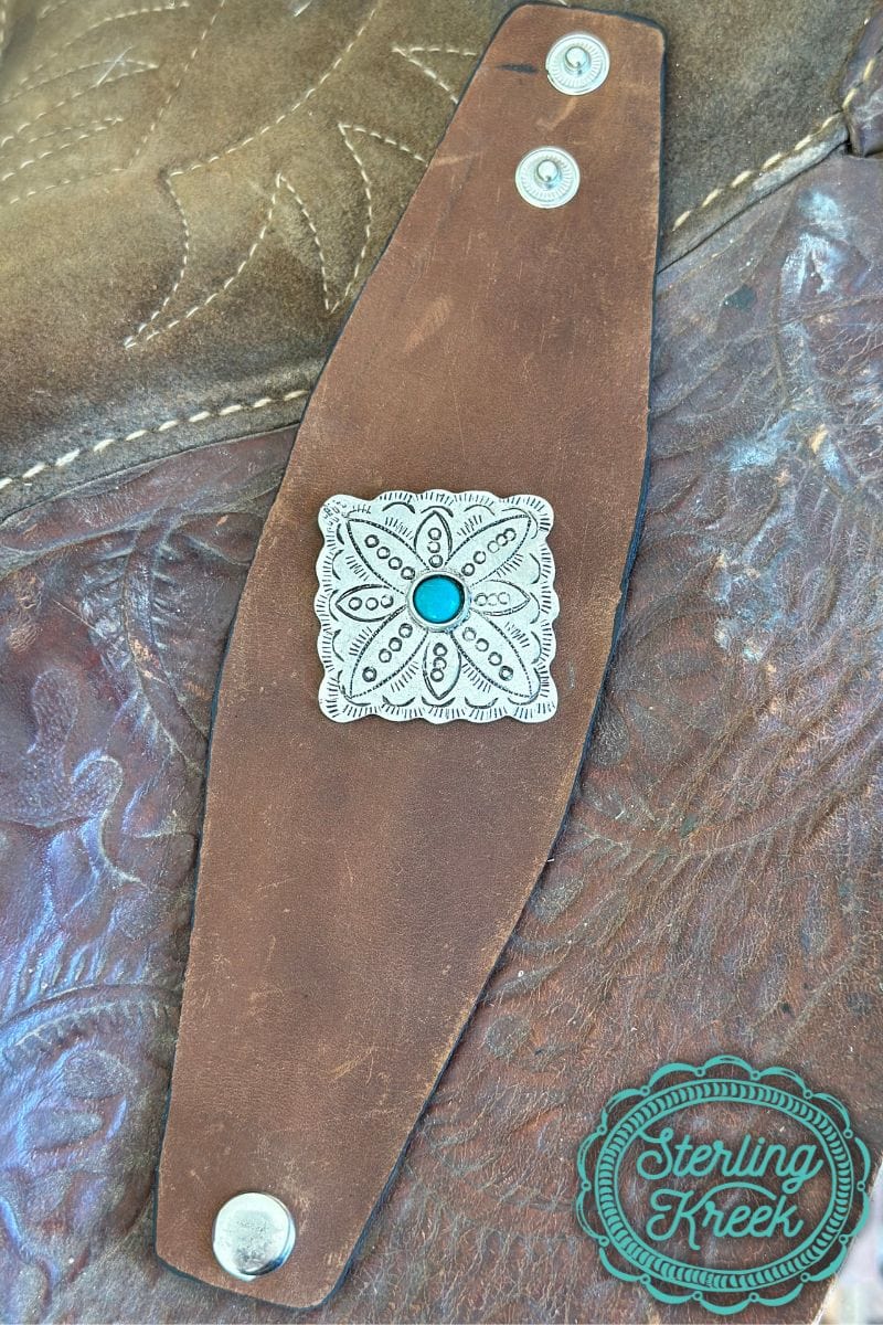 Gone Western wide Leather cuff Southwest Bedazzle jewelz