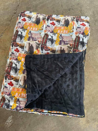 Howdy babe MINKY THROW BLANKET adult Southwest Bedazzle blankets/slippers