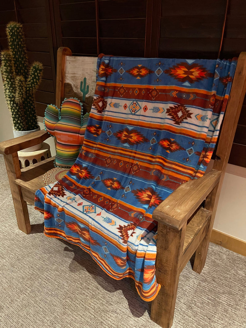 Stepping stone throw blanket  blue/orange Southwest Bedazzle blankets/slippers