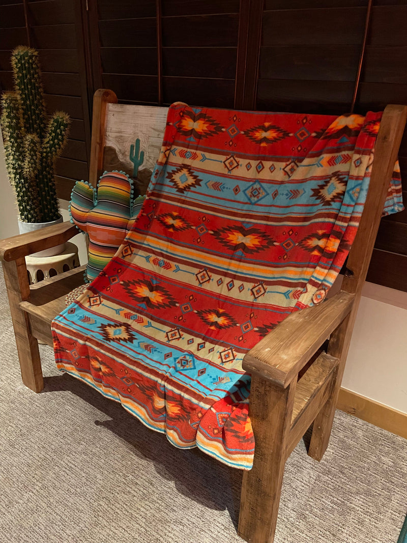 Stepping stone throw blanket  orange/turquoise Southwest Bedazzle blankets/slippers