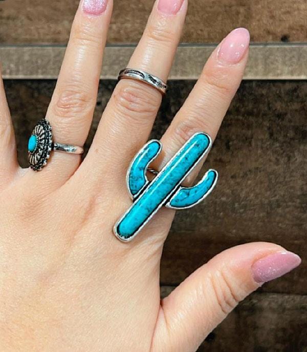 Western CACTUS stretch ring Southwest Bedazzle jewelz