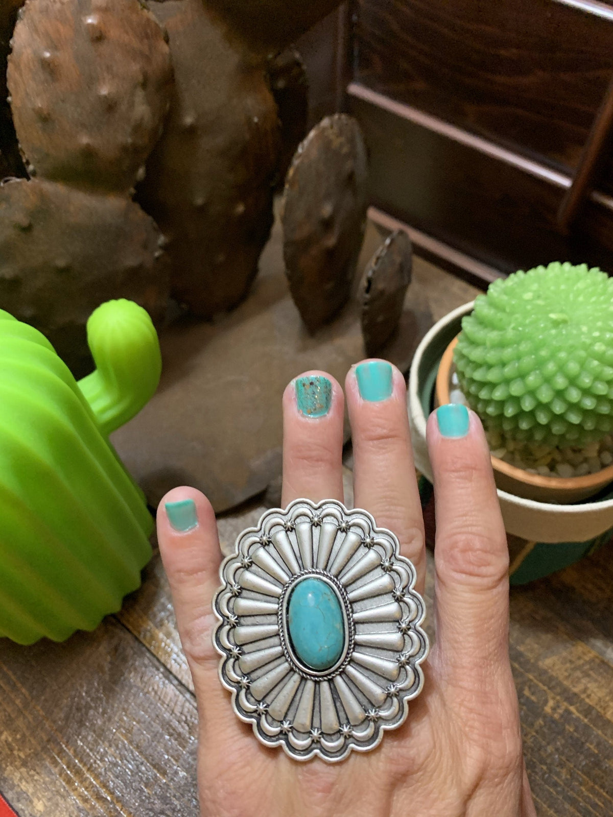 Xl monster Concho turquoise ring Southwest Bedazzle jewelz