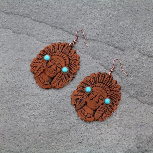 Leather Chief earrings turquoise stones Southwest Bedazzle jewelz