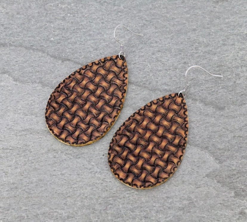 Leather cross-stitch earrings Southwest Bedazzle jewelz