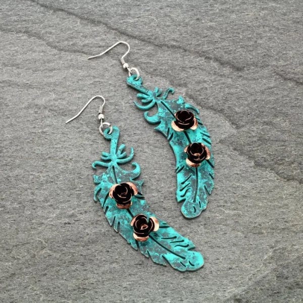 Navajo rose feather earrings Southwest Bedazzle jewelz