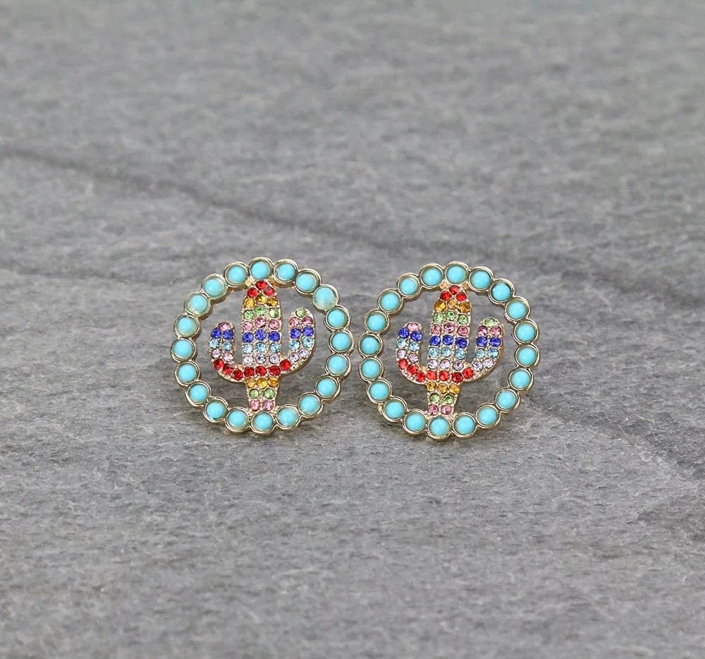 Small round cactus earrings Southwest Bedazzle jewelz