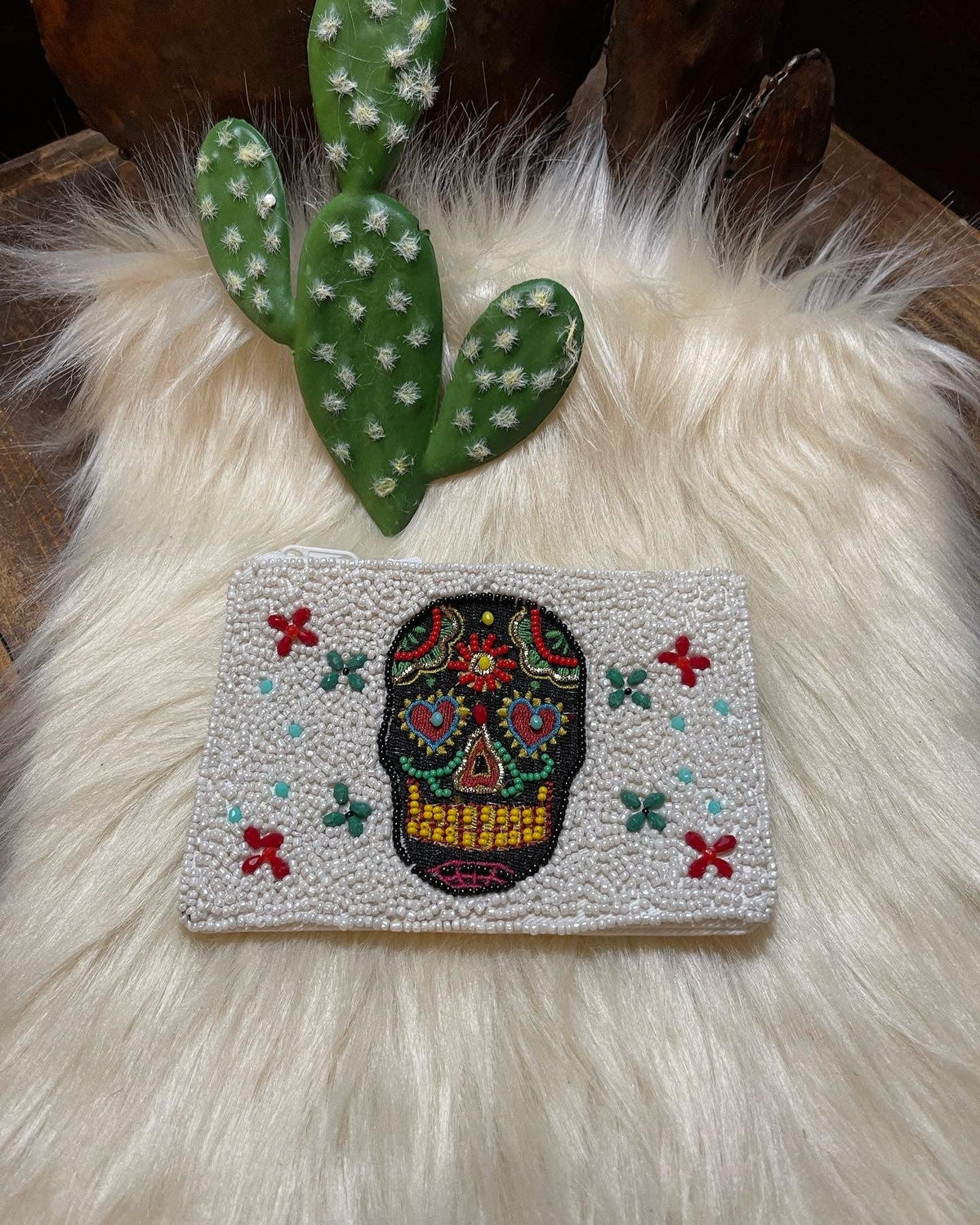 SUGAR SKULL beaded clutch Southwest Bedazzle jewelz