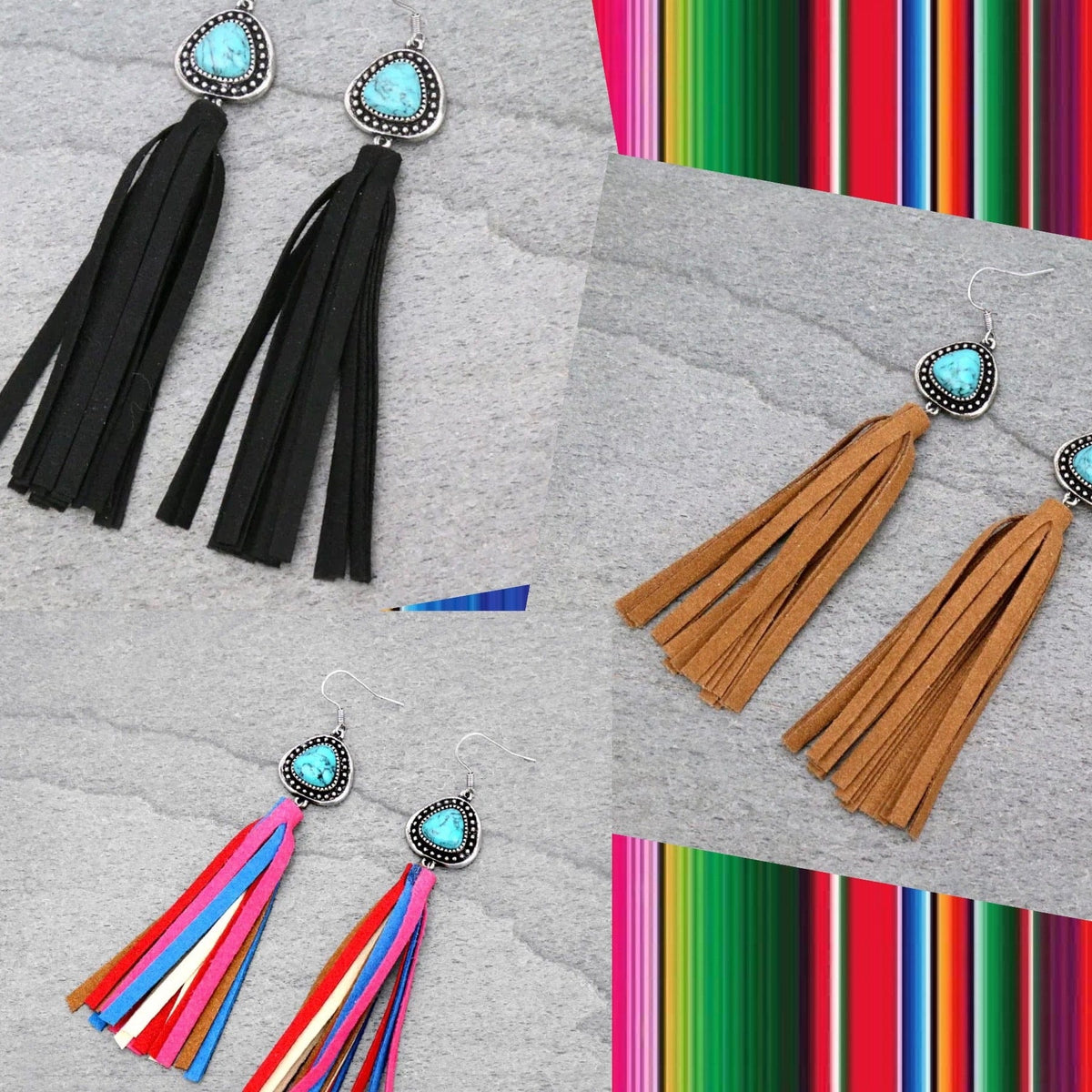 Turquoise drop fringe earrings Southwest Bedazzle jewelz